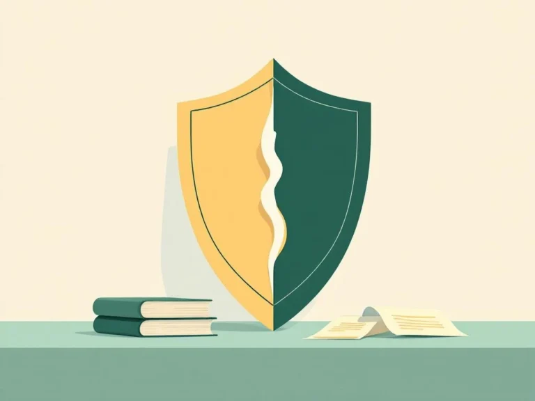 Wat gebeurt er met mijn Stamrecht BV als ik ga scheiden? Beschermend schild dat zich splitst in twee gelijke delen met documenten, symboliseert vermogensverdeling bij scheiding