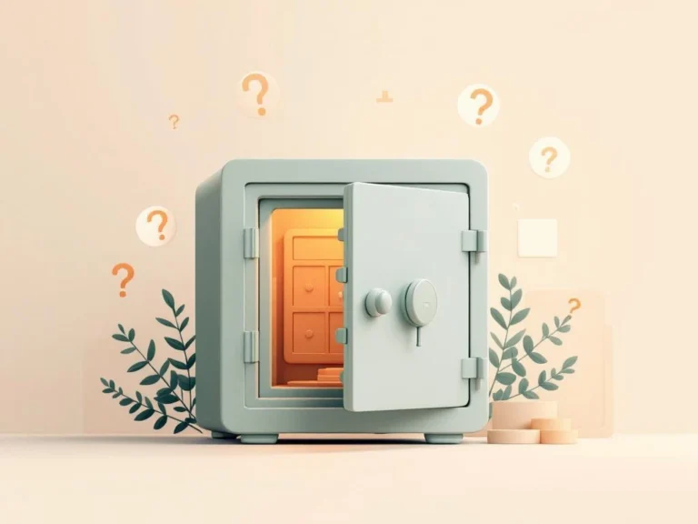 Kan ik de oprenting in mijn Stamrecht BV stoppen? Kluis met half geopende deur omringd door vraagtekens, financiële documenten op achtergrond in zachte groentinten