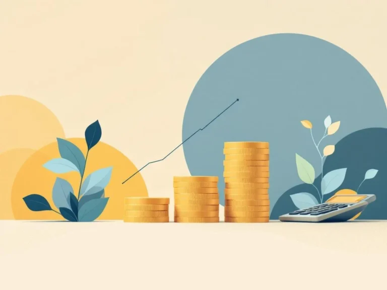 Waarom moet ik oprenten in mijn Stamrecht BV? Rekenmachine en groeiende muntenstapel op crème achtergrond, symboliseert financiële groei door Stamrecht BV's