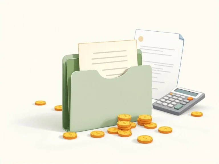 Professionele documentenmap met gouden munten die eruit stromen, calculator en contract op achtergrond voor stamrecht BV