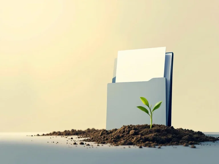 Elegante documentenmap met zachte gloed naast kiemende plant, symboliseert testament planning en erfenis groei